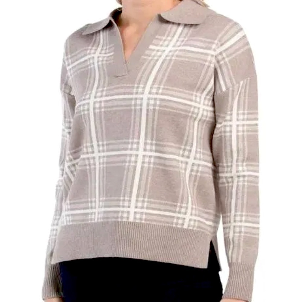 NWOT Max Studio collared plaid Sweater, Size Small